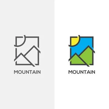 Mountain and sun views. Vector logo icon template Stock Illustration