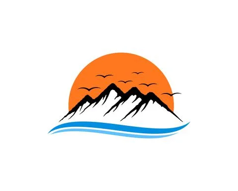 Mountain and sunset on the blue wave Stock Illustration