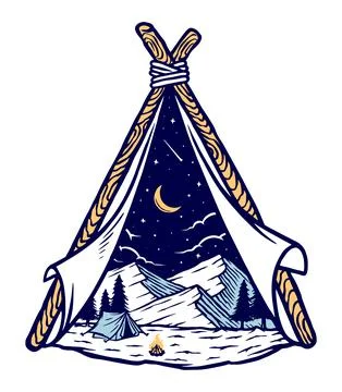 Mountain and tent vector illustration Stock Illustration