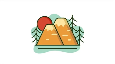 Mountain and tree icon animation design in 4k video. mountains peak motion .. 스톡 동영상 262445400