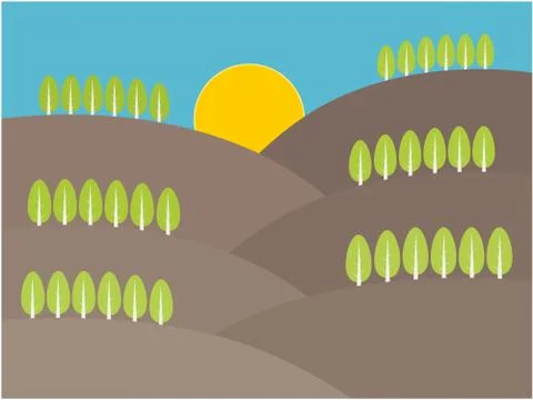 Mountain and tree view day illustration Stock Illustration