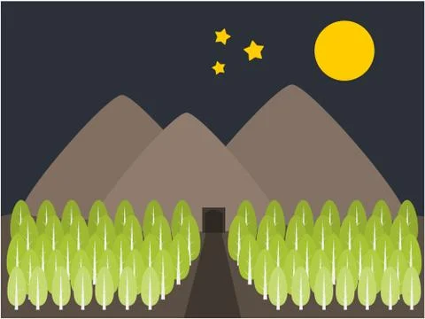 Mountain and tree view night illustration Stock Illustration