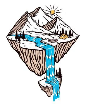 Mountain and waterfall vector illustration Illustrazione stock