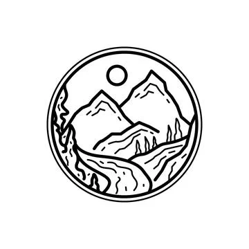 Mountain and wild monoline or line art style design Stock-Illustration