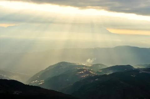 Mountain area at sunrise Stock Photos