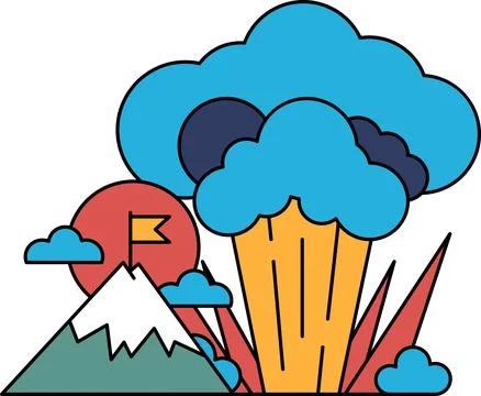 A mountain is in the background with a flag flying in the air Stock Illustration