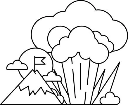 A mountain is in the background with a flag flying in the air Illustrazione stock