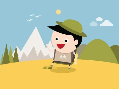 Mountain background, hiking flat design. vector. Illustrazione stock