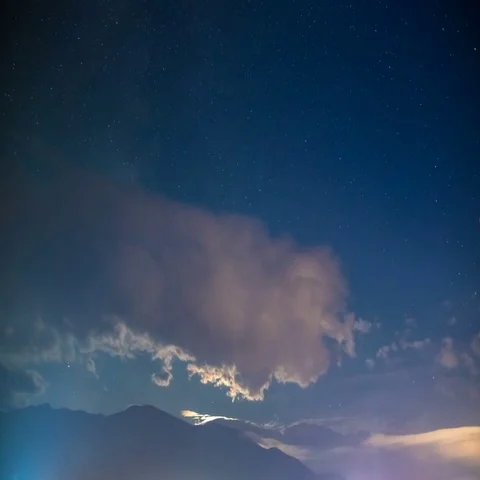 The mountain on the background of the picturesque cloud stream. Wide angle Stock Footage 69494985