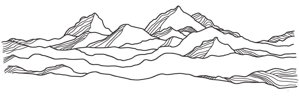 Mountain background vector. Snow landscape line illustration 스톡 일러스트