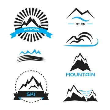 Mountain badge vector elements set. Logo concepts, brand identity stickers 스톡 일러스트
