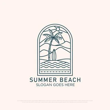 Mountain Beach logo design with line art simple vector minimalist illustrat.. Illustrazione stock
