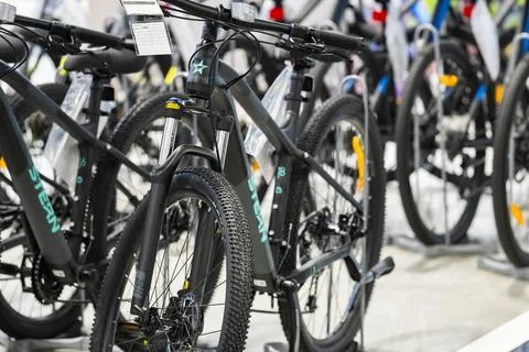 Mountain Bicycles Displayed in Sporting Goods Store 写真素材