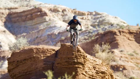 Mountain Bike Cliff Drop Virgin Utah Redbull Rampage Site Epic Stock Footage 312357614