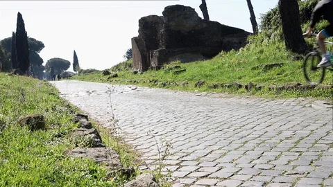 Mountain biker in the Appian Way Stock Footage 105720107