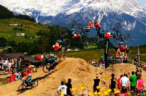 Mountain Biker Backflip Sequence Stock Photos