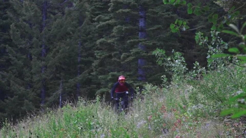 Mountain Biker Descending  Stock Footage 139776448