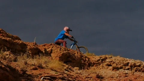 Mountain Biker Dropping In Video stock 91911697