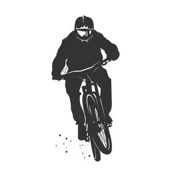 Mountain biker front view. MTB, enduro, downhill, vector silhouette. Illustrazione stock