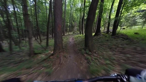  Mountain Biker Going Fast Downhill On Rough Trail Video stock 78076791