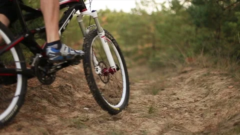 Mountain biker rides Stock Footage 87388749