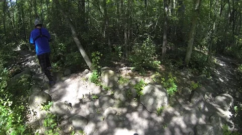 Mountain Biker Rides Rocks Stock Footage 41929486