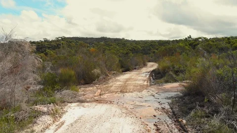 Mountain biker riding away from camera on dirt track Stock Footage 112001480