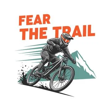 Mountain biker riding down a trail with a fearless attitude and stunning Stock Illustration