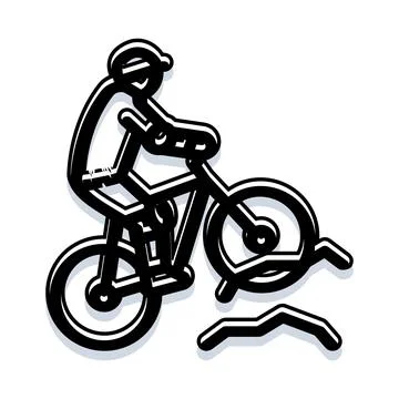 Mountain biker riding on rough terrain outline illustration Stock Illustration