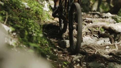 Mountain Biker Riding Through Rocky Forest Trail Vídeos de archivo 323301967
