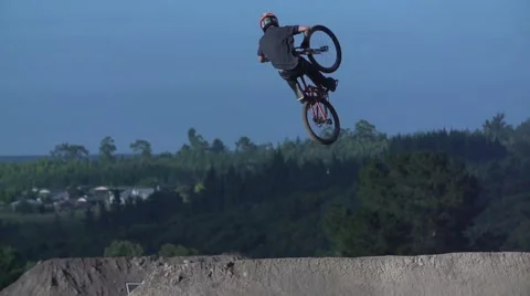 Mountain Biker Slow Motion Table on Jump Stock Footage 65062190