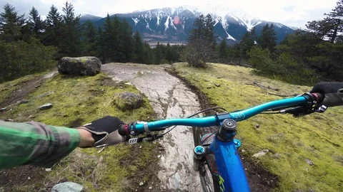 Mountain Biker View Of Riding Down A Rocky Trail With Scenic Views Stock-Footage 114366052