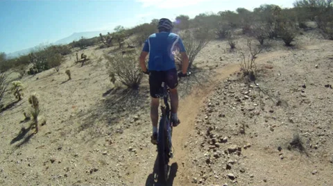 Mountain Biker on Winding Desert Trail Stock Footage 39860345