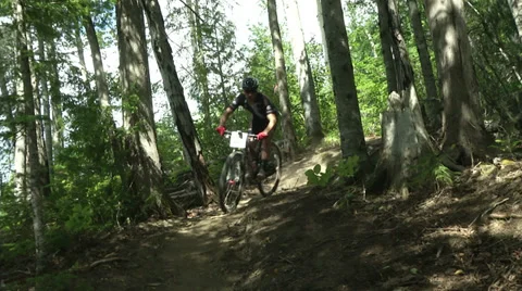 Mountain bikers (6) pass by Stock Footage 32373866