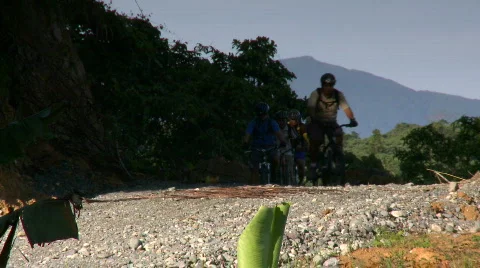 Mountain bikers driver down hill in full protective gear Video stock 606849
