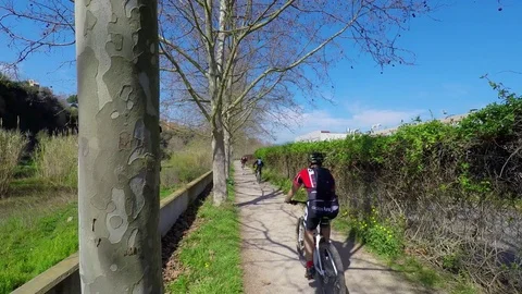 Mountain Bikers Flock Ride Stock Footage 81282222
