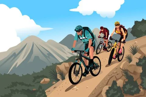 Mountain bikers in the mountain Illustrazione stock