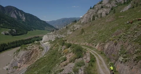 Mountain bikers in mountains of Altay Stock Footage 101882005