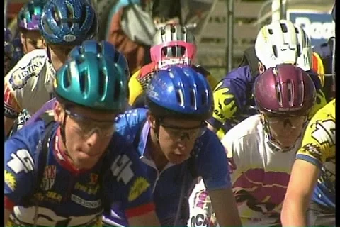 Mountain bikers at start of race Stock Footage 2344896