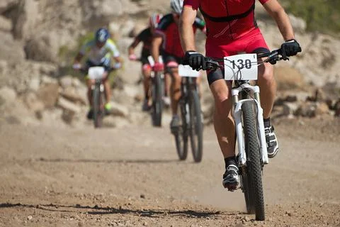 Mountain bikes in a competition Stock Photos