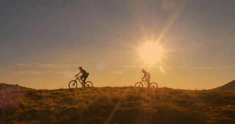 Mountain Biking in Beautiful Sunset Stock Footage 89552335