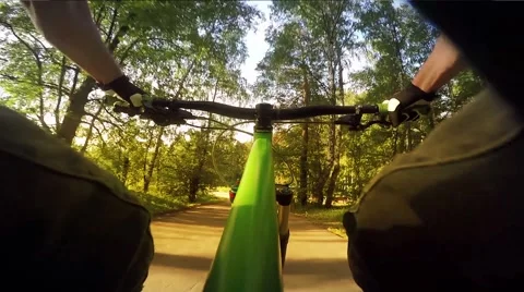 Mountain biking down hill. View from biker Video stock 64718217