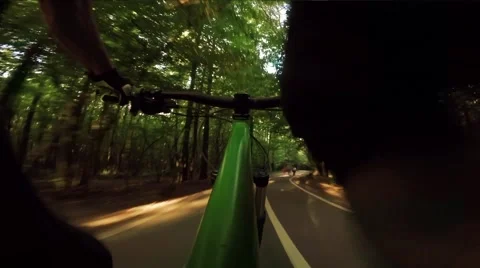 Mountain biking down hill. View from biker Stock Footage 64719163