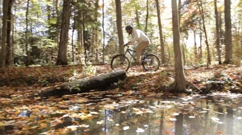 Mountain biking in the fall Stockbeeldmateriaal 55672034