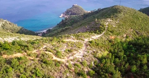 Mountain biking in the Finale Ligure. Stock Footage 99863397