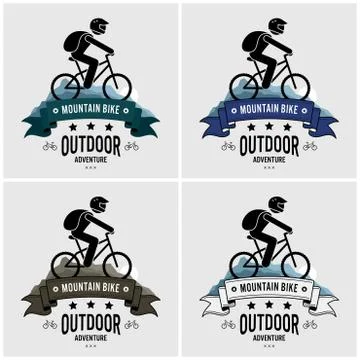 Mountain biking logo design. Vector artwork of cyclist riding a mountain bicy Illustrazione stock