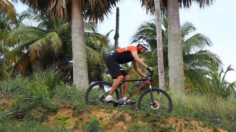 Mountain biking through a tropical forest. Stock Footage 124961093