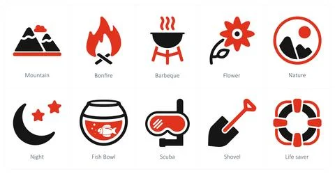 Mountain, bonfire, barbecue Stock Illustration