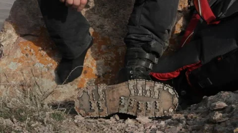 Mountain boots with metal straps Stock Footage 61145860
