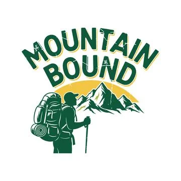 Mountain bound adventurer with backpack standing in front of mountains tshirt Stock Illustration
